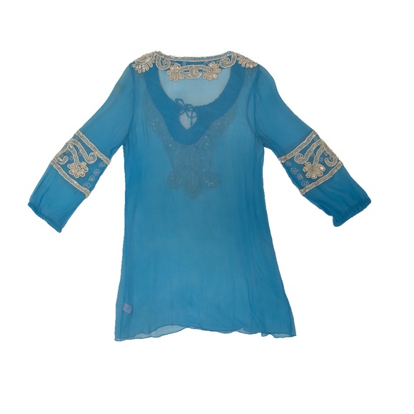 Calypso St. Barth Sheer Embroidered Tunic Dress Blue Size XS - Picture 4 of 6